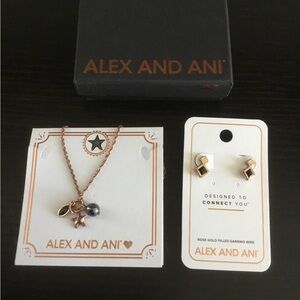 NWT Alex and Ani Necklace Earring Set - Black and Rose Gold